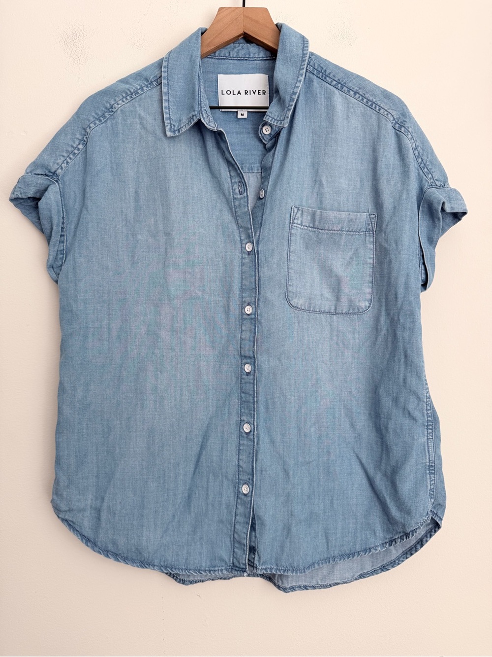 LOLA RIVER Tencel Button Down Denim Top M